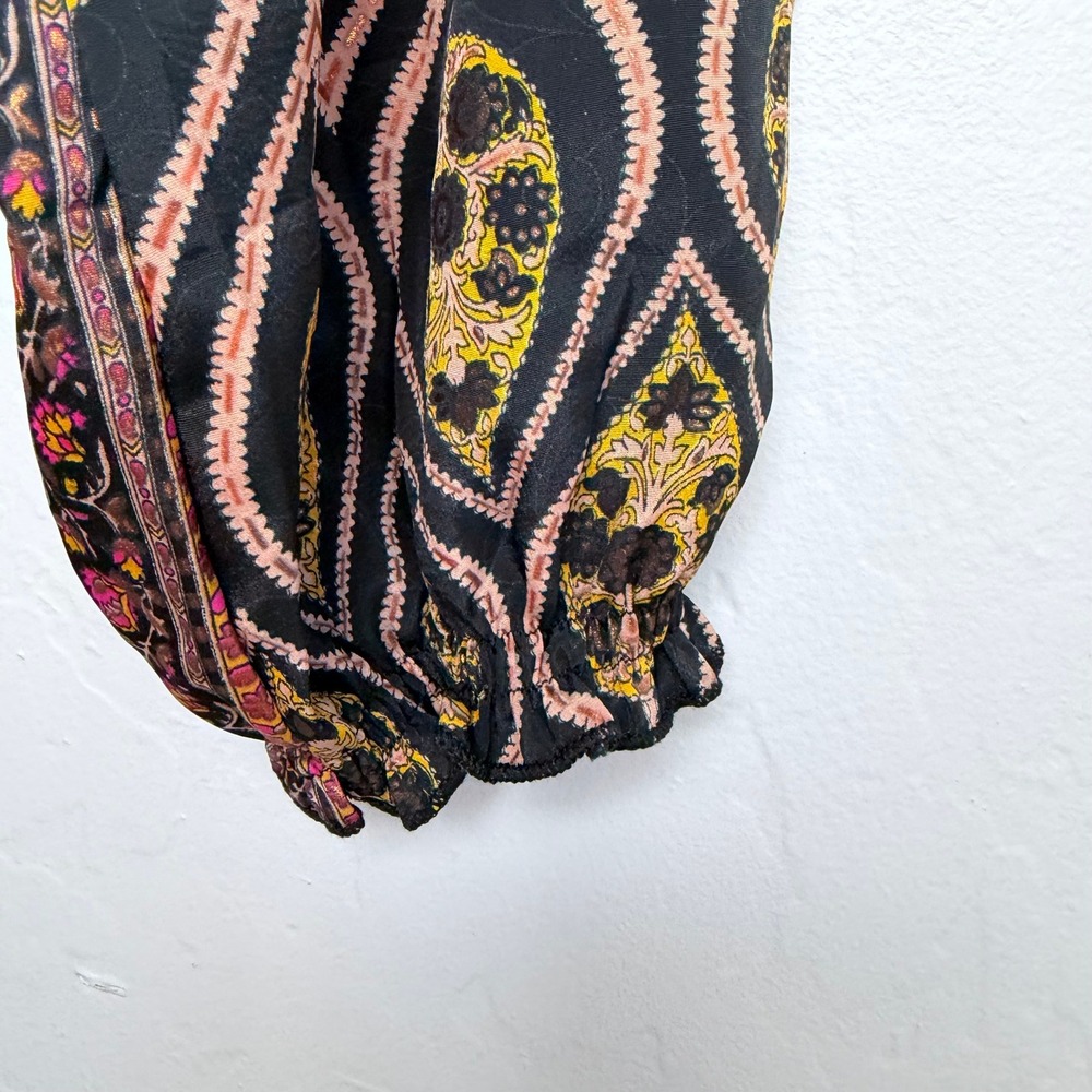 NEW Raga Asmee Maxi Dress Small Black Gold Boho Paisley Smocked V-Neck Long Slv - Picture 7 of 13